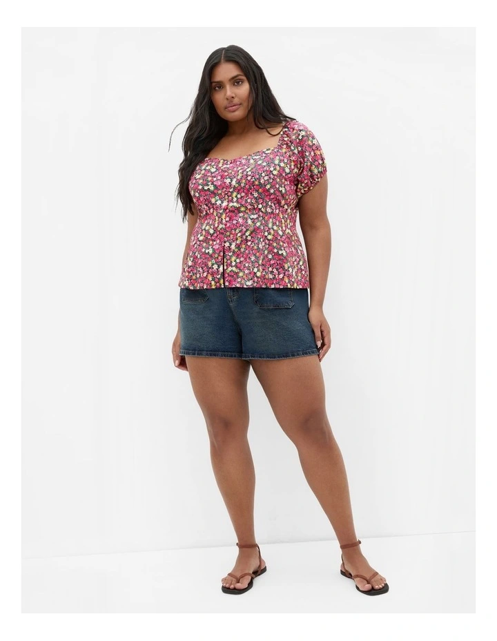 Plus Size Daisy Print Corset Top in pink image 1