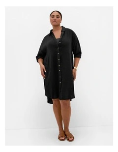 Poolside Cover Up Midi Shirt in Black