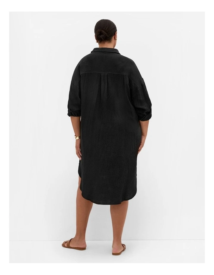 Poolside Cover Up Midi Shirt in Black image 2