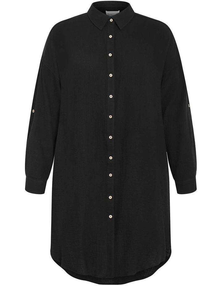 Poolside Cover Up Midi Shirt in Black image 3