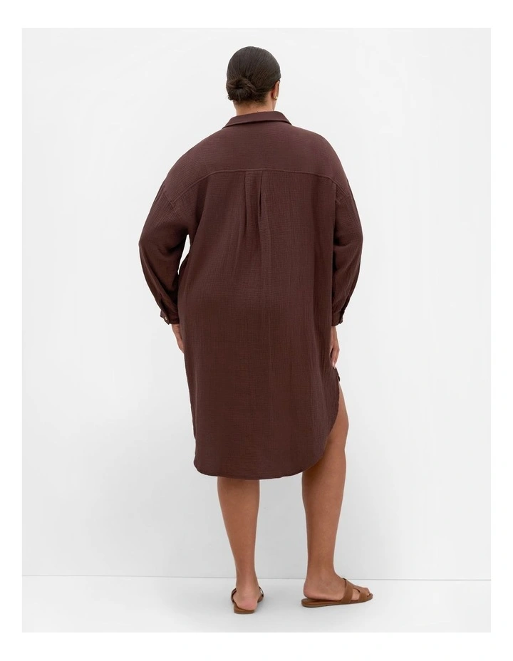 Poolside Cover Up Midi Shirt in Chocolate image 2