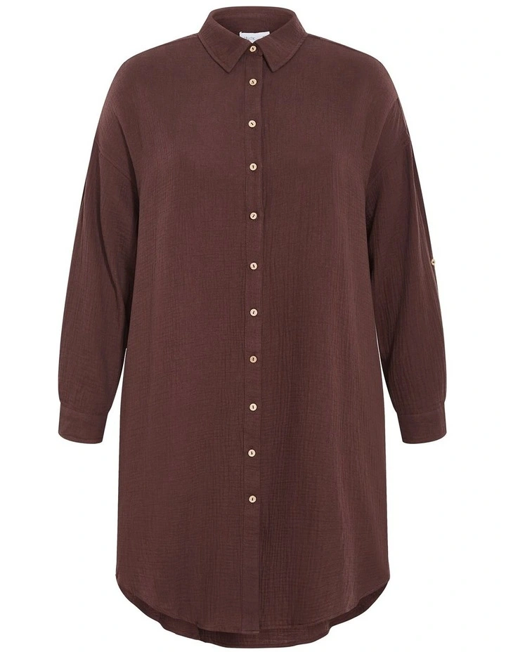 Poolside Cover Up Midi Shirt in Chocolate image 3