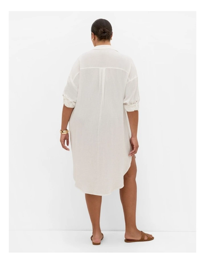 Plus Size Poolside Cover Up Midi Shirt in ivory image 2