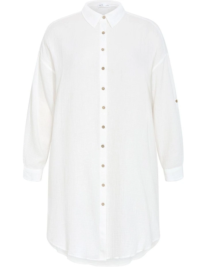 Plus Size Poolside Cover Up Midi Shirt in ivory image 3