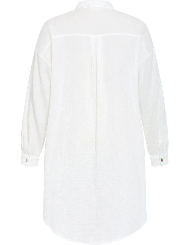 Plus Size Poolside Cover Up Midi Shirt in ivory image 4