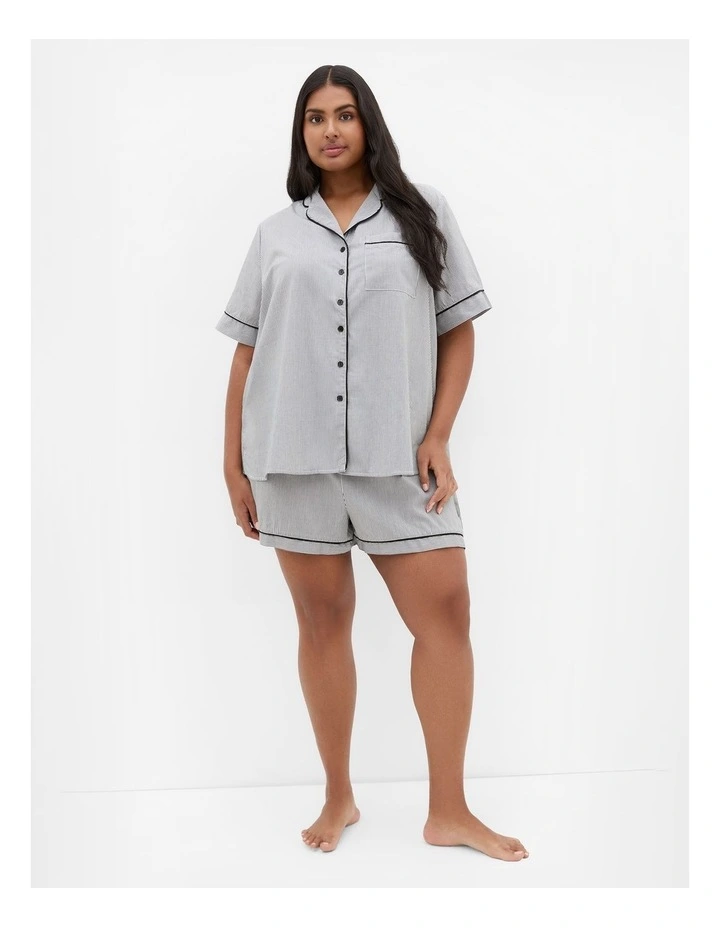 Stripe Cotton Pyjama Short in Charcoal image 1