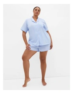 Plus Size Stripe Cotton Pyjama Shirt in sky blue