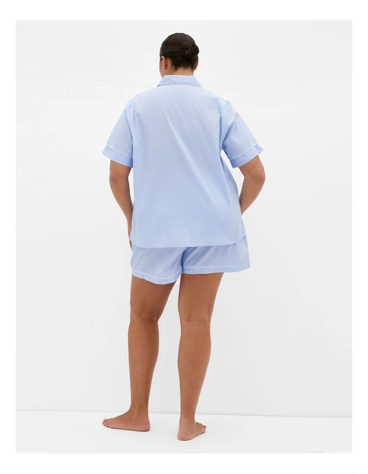 Plus Size Stripe Cotton Pyjama Shirt in sky blue image 2
