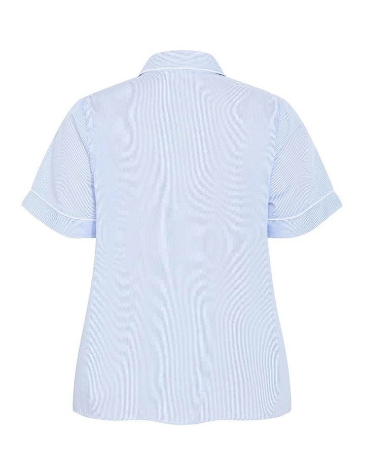 Plus Size Stripe Cotton Pyjama Shirt in sky blue image 4