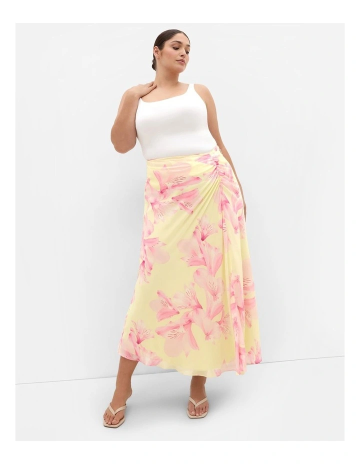 Soiree Print Midi Skirt in lemon image 1
