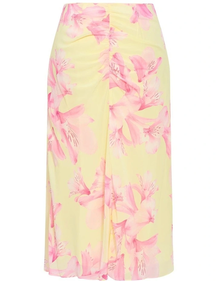 Soiree Print Midi Skirt in lemon image 4