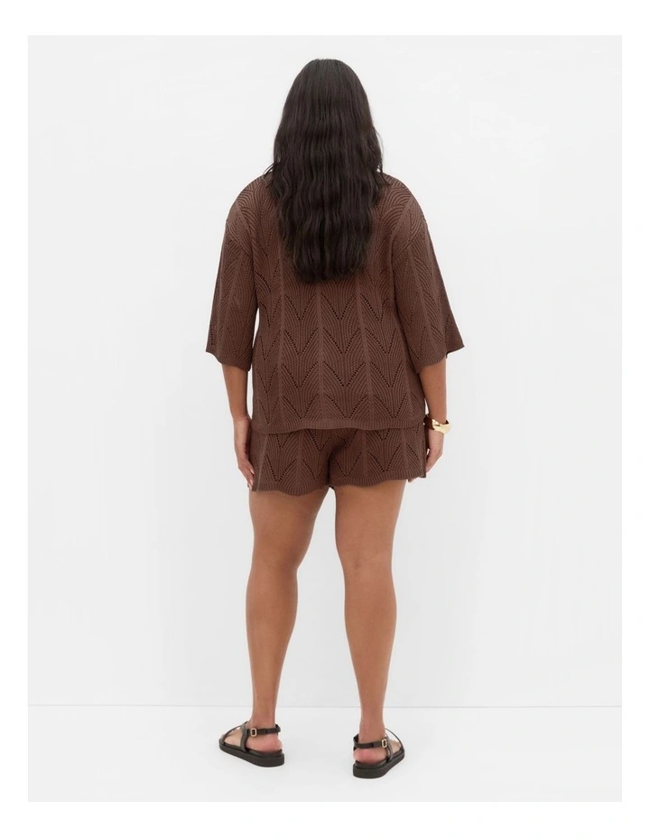 Crochet Knit Lined Short in Chocolate image 2