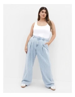 Harley Fit Pinstripe Wide Leg Jeans in Sky Blue