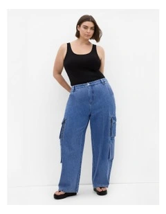 Harley Fit Cass Mid Wash Cargo Jean in Blue