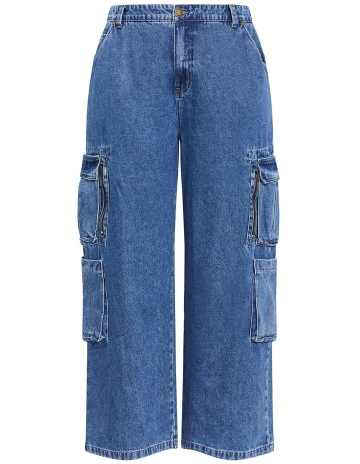 Harley Fit Cass Mid Wash Cargo Jean in Blue image 3