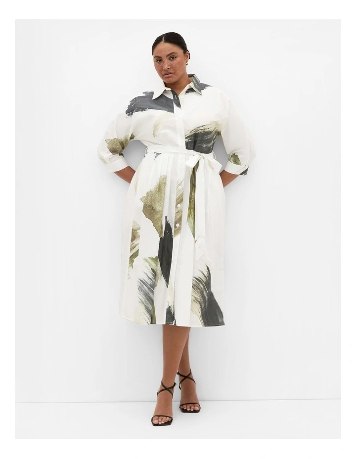 Angel Print Shirt Dress in Ivory image 1