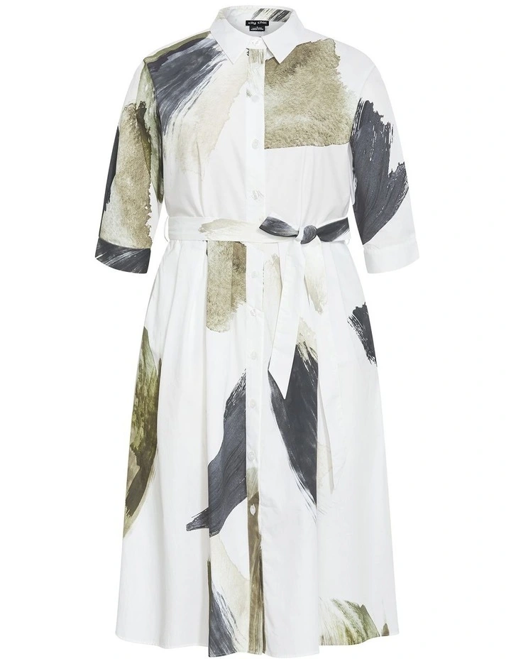 Angel Print Shirt Dress in Ivory image 3