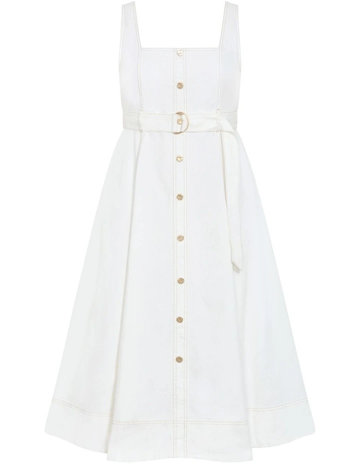 Rhia Fit & Flare Denim Dress in Ivory image 3