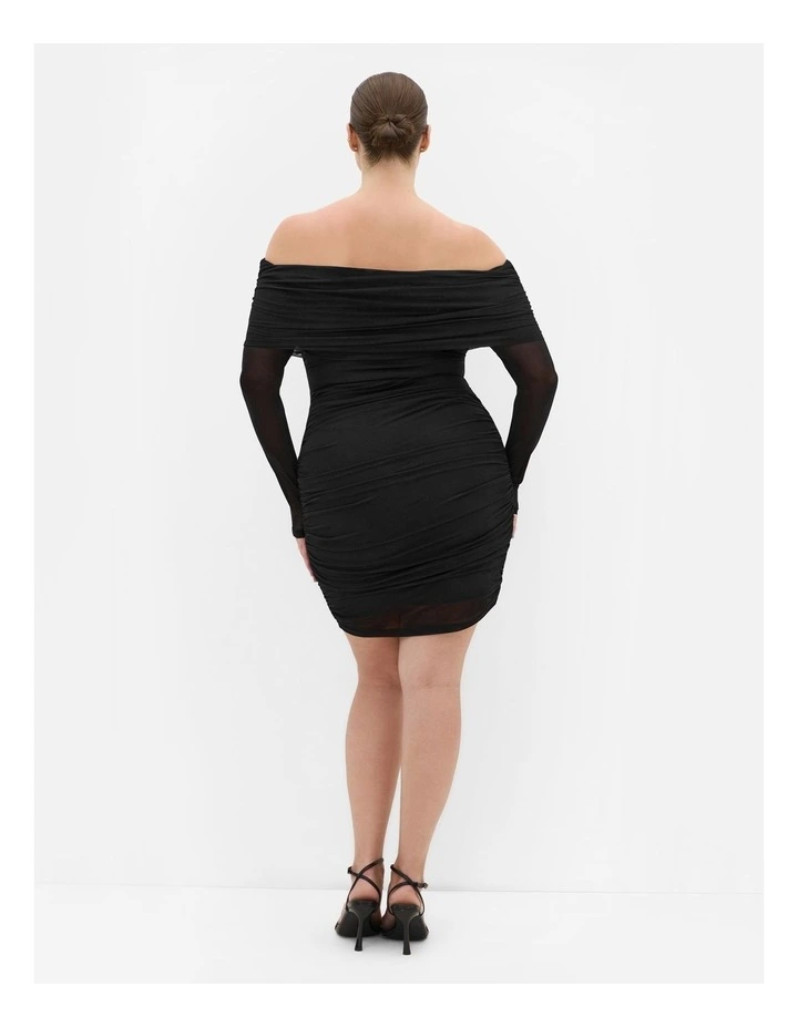 Halle Mesh Tie Ruched Dress in Black image 2