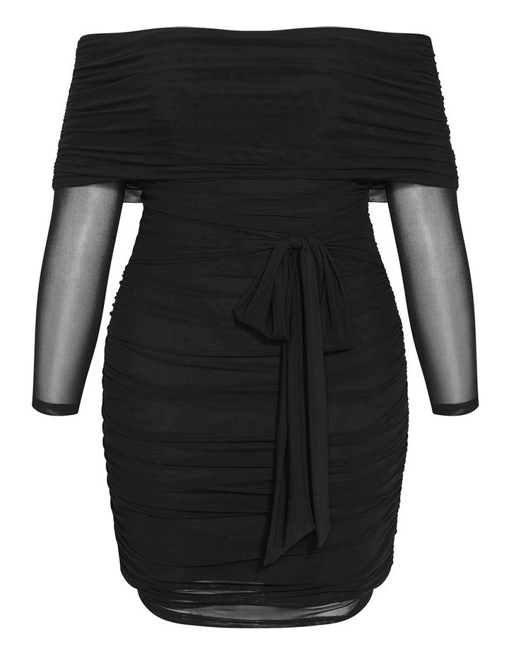 Halle Mesh Tie Ruched Dress in Black image 3