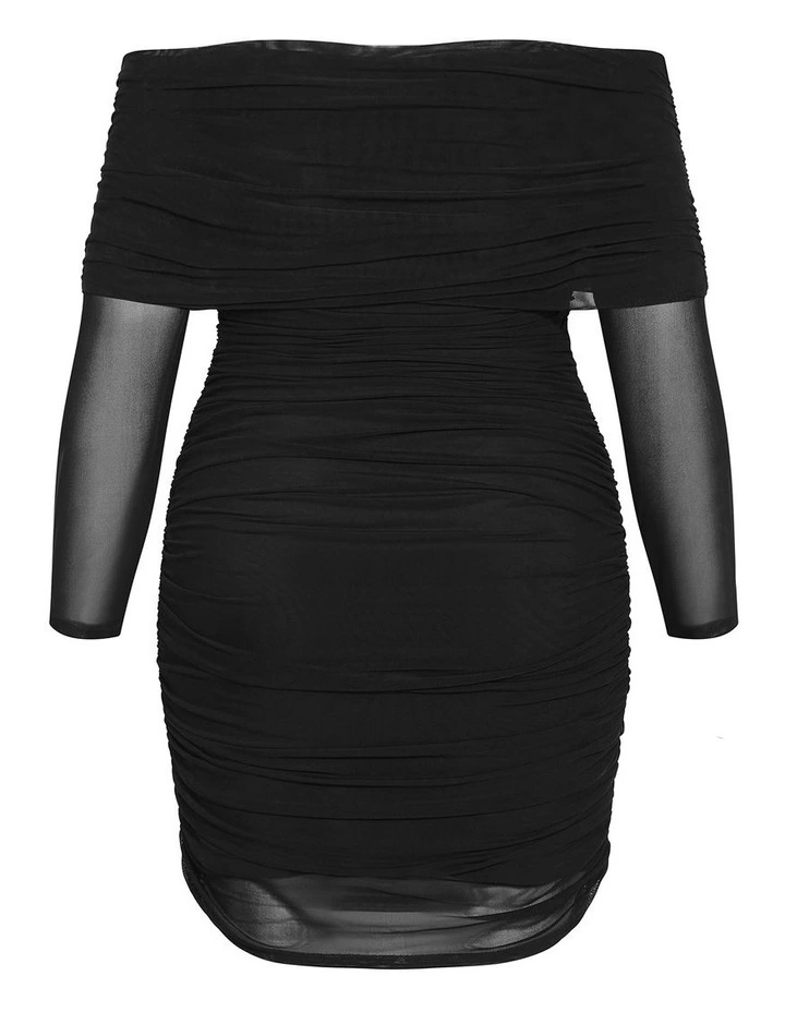 Halle Mesh Tie Ruched Dress in Black image 4
