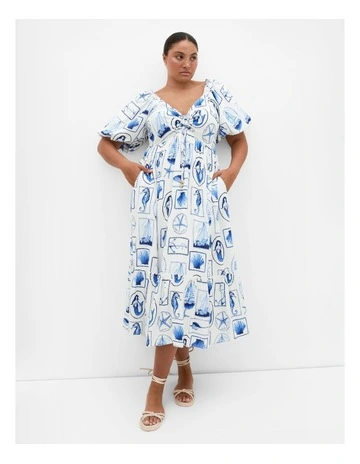 Plus Size Giselle Amalfi V Neck Maxi Dress in white