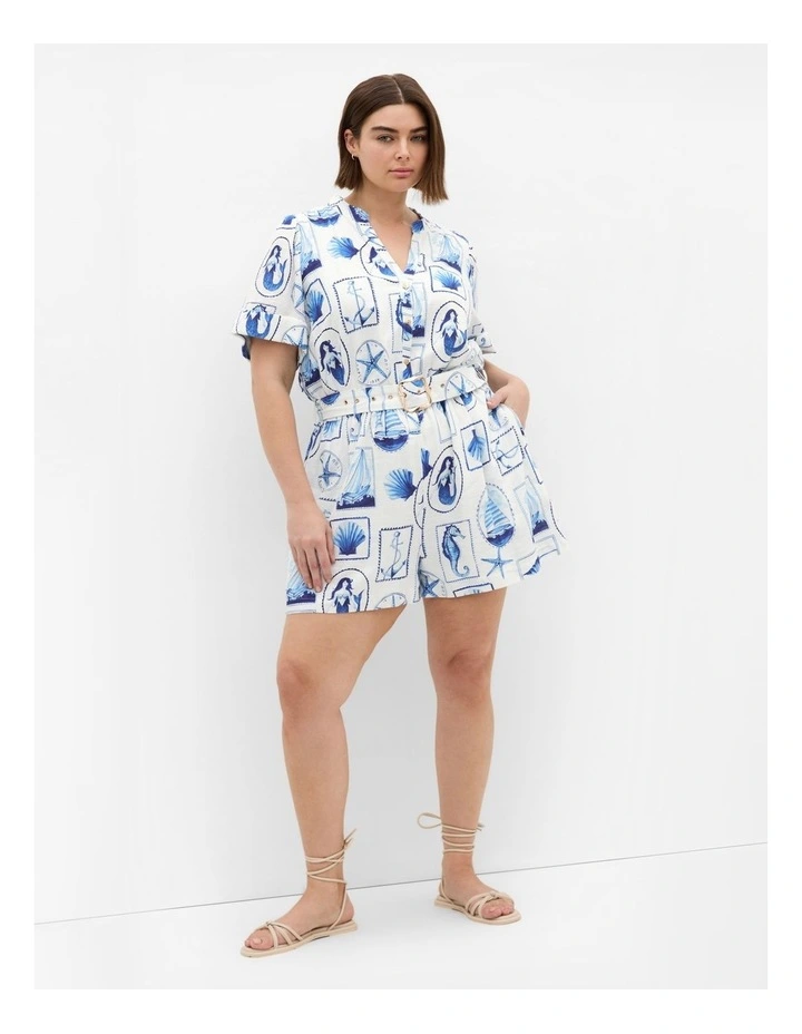 Elise Amalfi Print Playsuit in White image 1