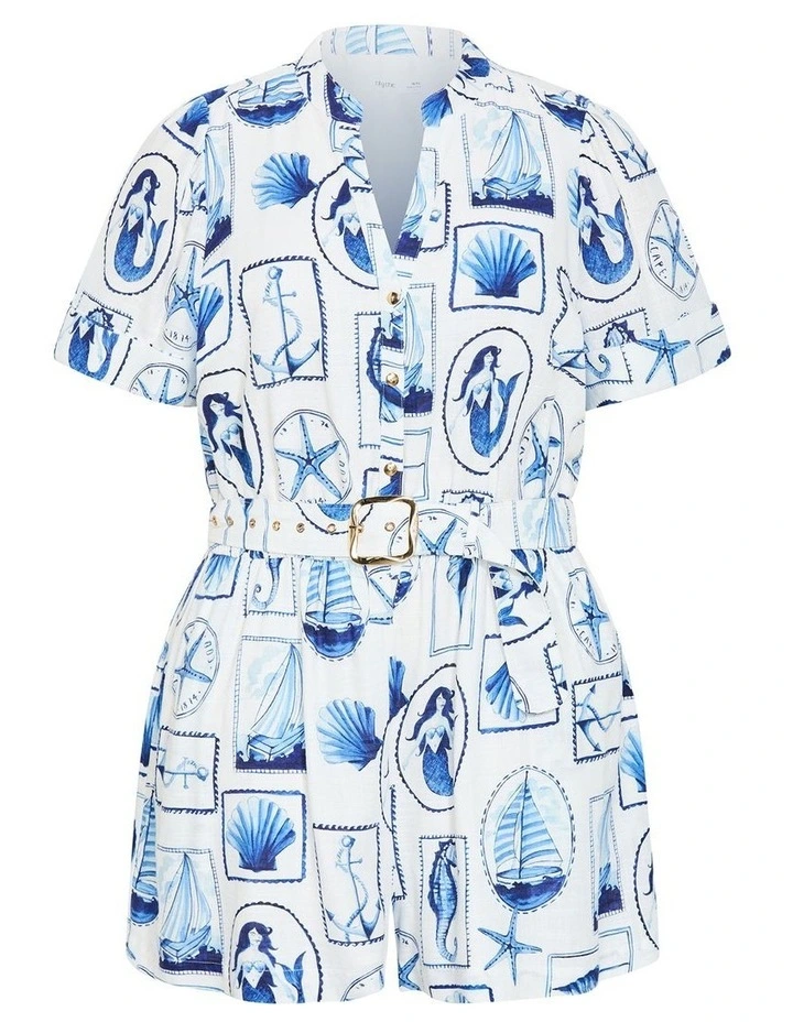 Elise Amalfi Print Playsuit in White image 3