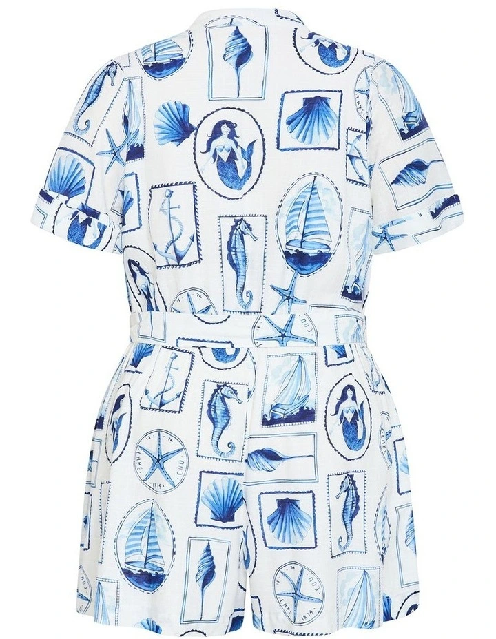 Elise Amalfi Print Playsuit in White image 4