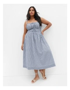 Sunset Gingham Midi Dress in Navy