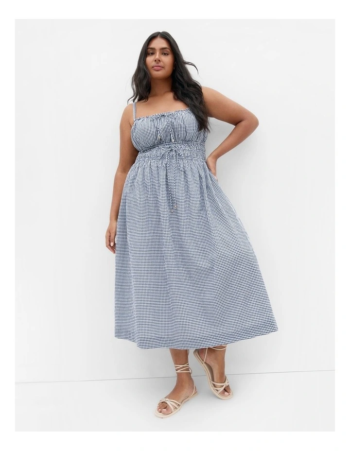 Sunset Gingham Midi Dress in Navy image 1