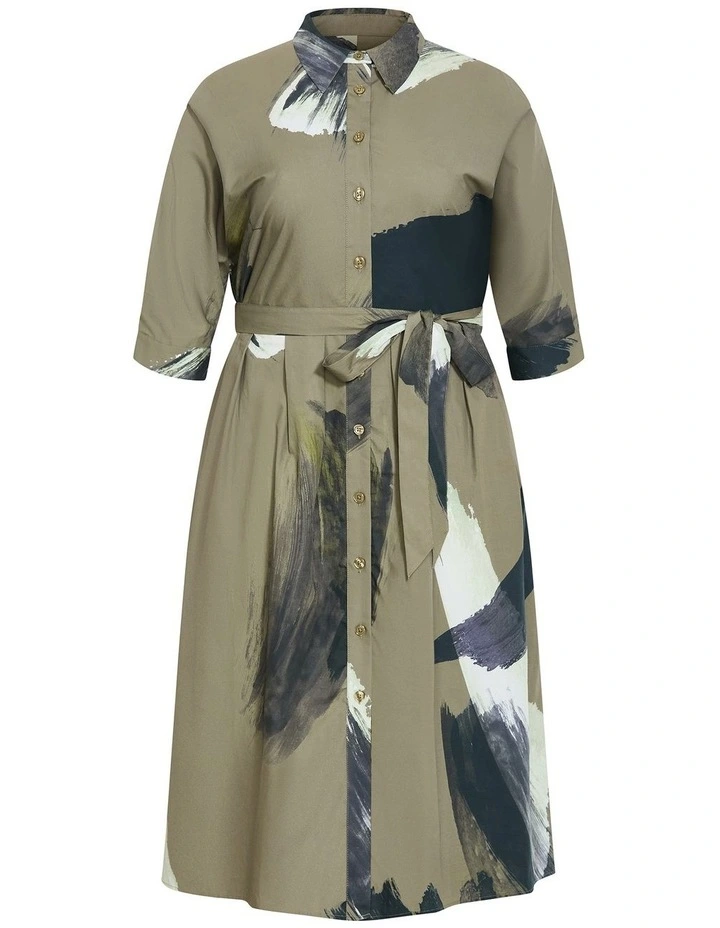 Angel Print Shirt Dress in Khaki image 3