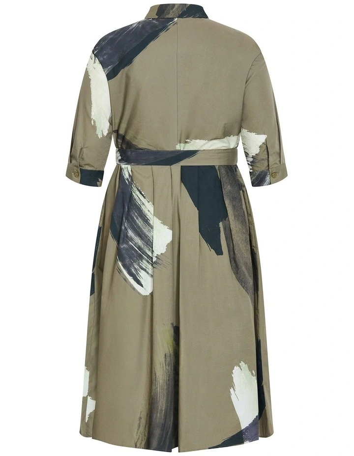 Angel Print Shirt Dress in Khaki image 4