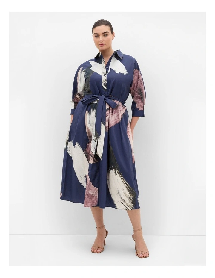 Angel Print Shirt Dress in Navy image 1