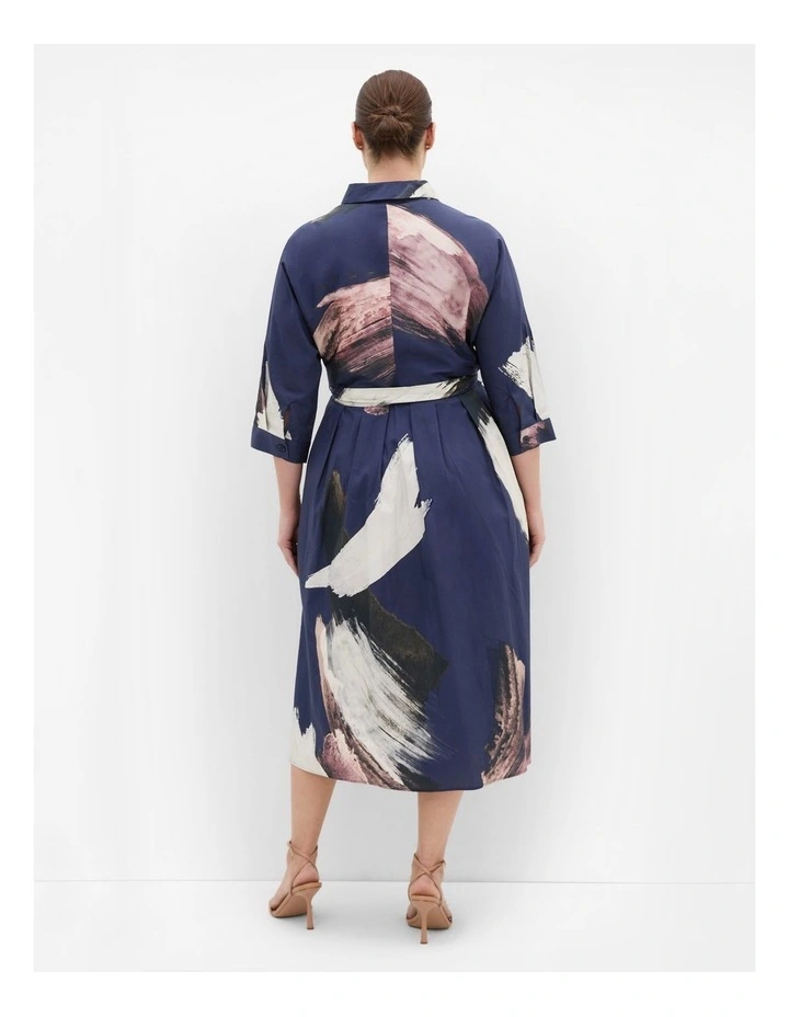 Angel Print Shirt Dress in Navy image 2