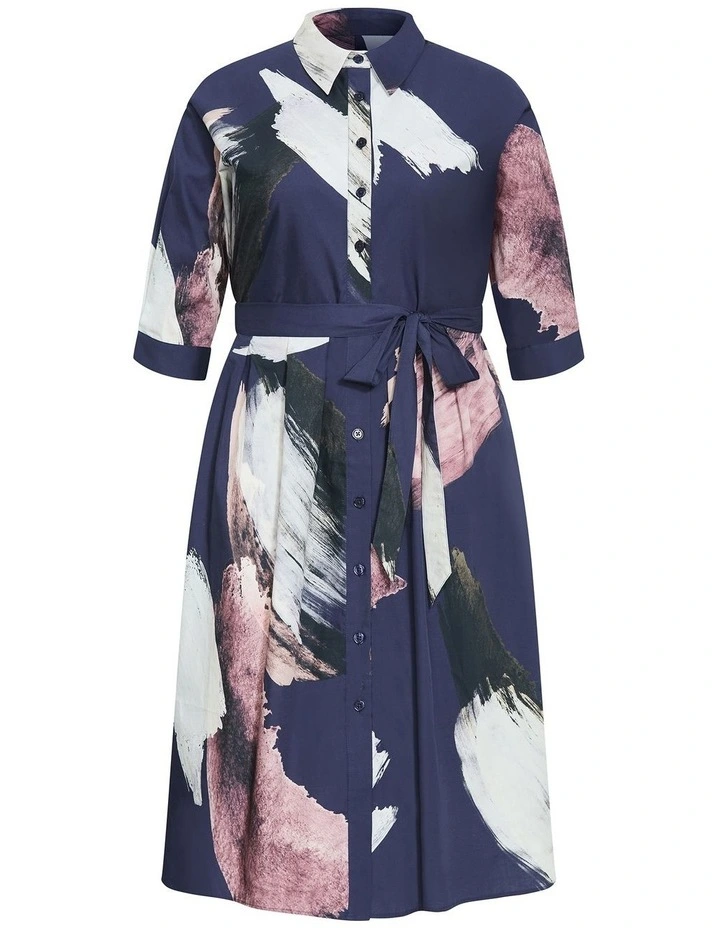 Angel Print Shirt Dress in Navy image 3