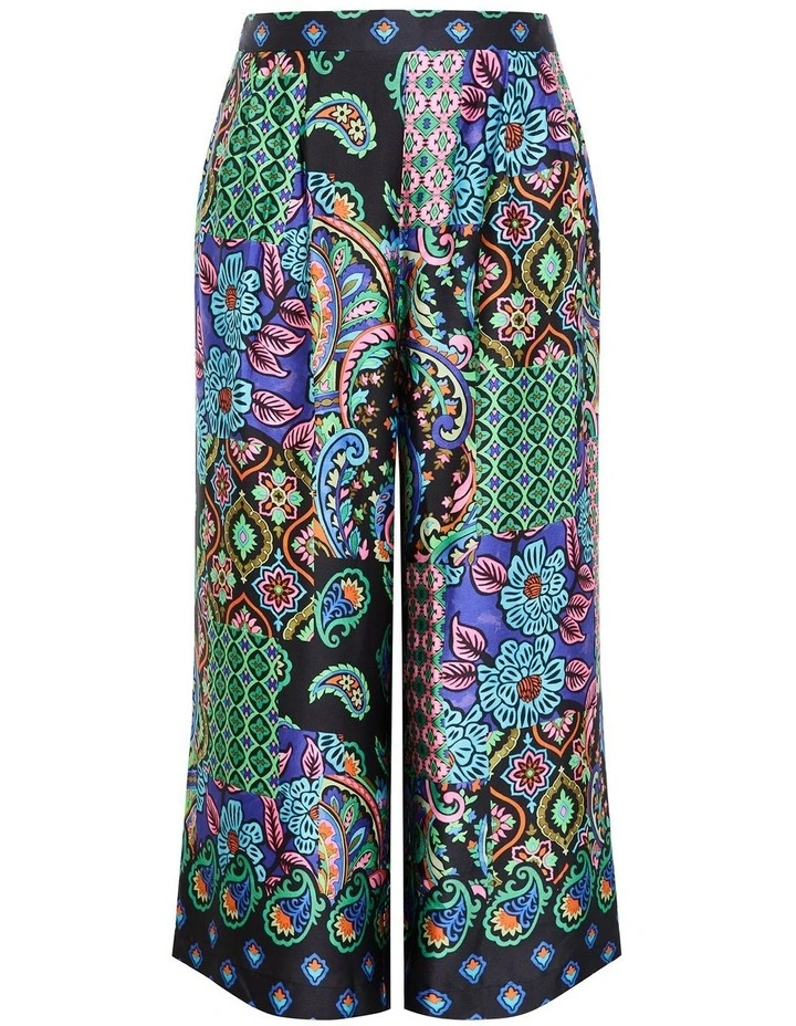 Scarf Print Wide Leg Pant in Black image 2