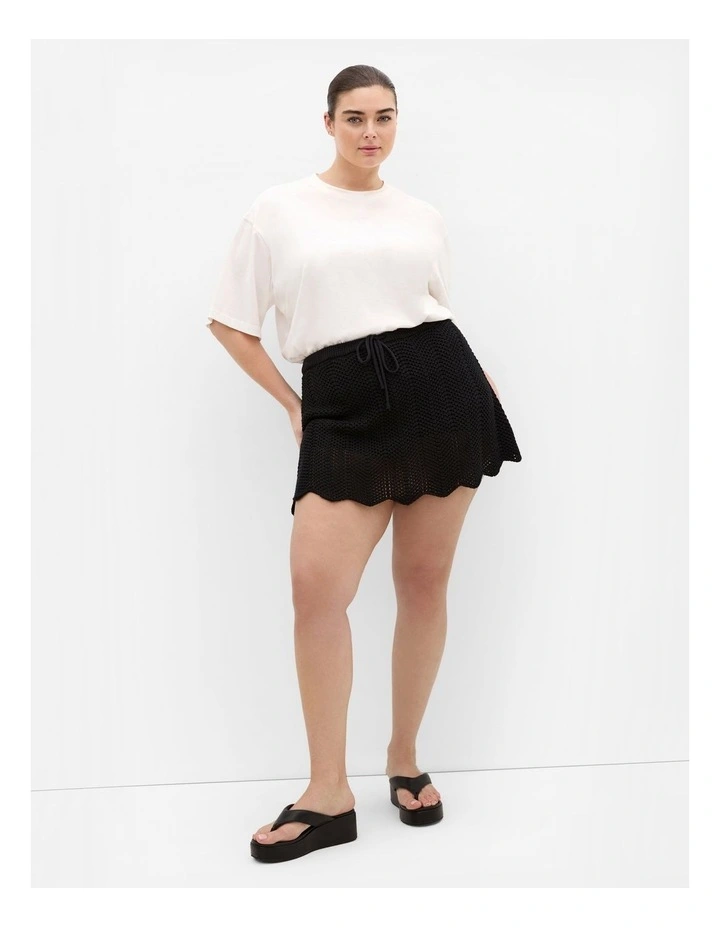 Crochet Tie Lined Mini Skort in Black image 1