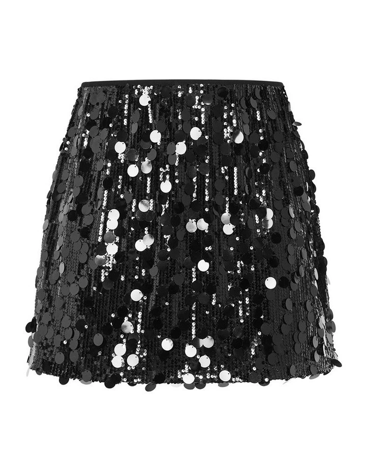 Adorn Sequin Mini Skirt in Black image 3