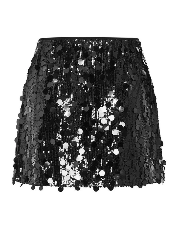 Adorn Sequin Mini Skirt in Black image 4