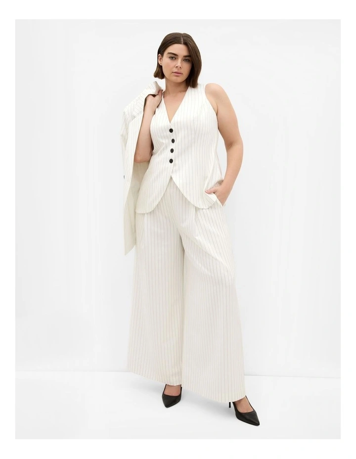 Pinstripe Wide Leg Pant in Ivory image 1