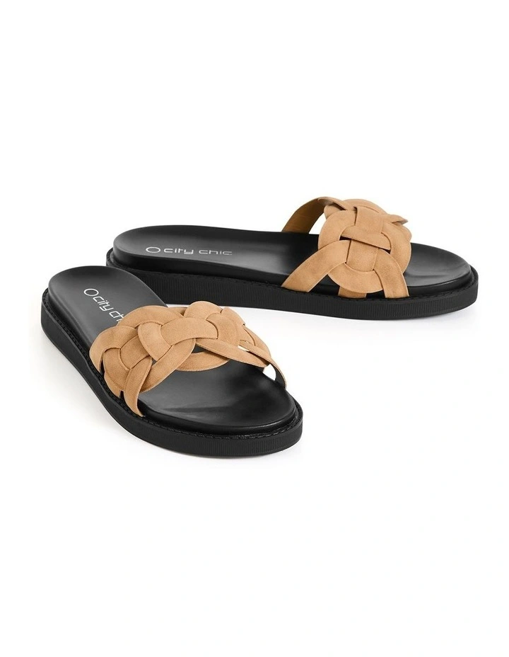 Wide Fit Star Weave Slide in Tan image 3