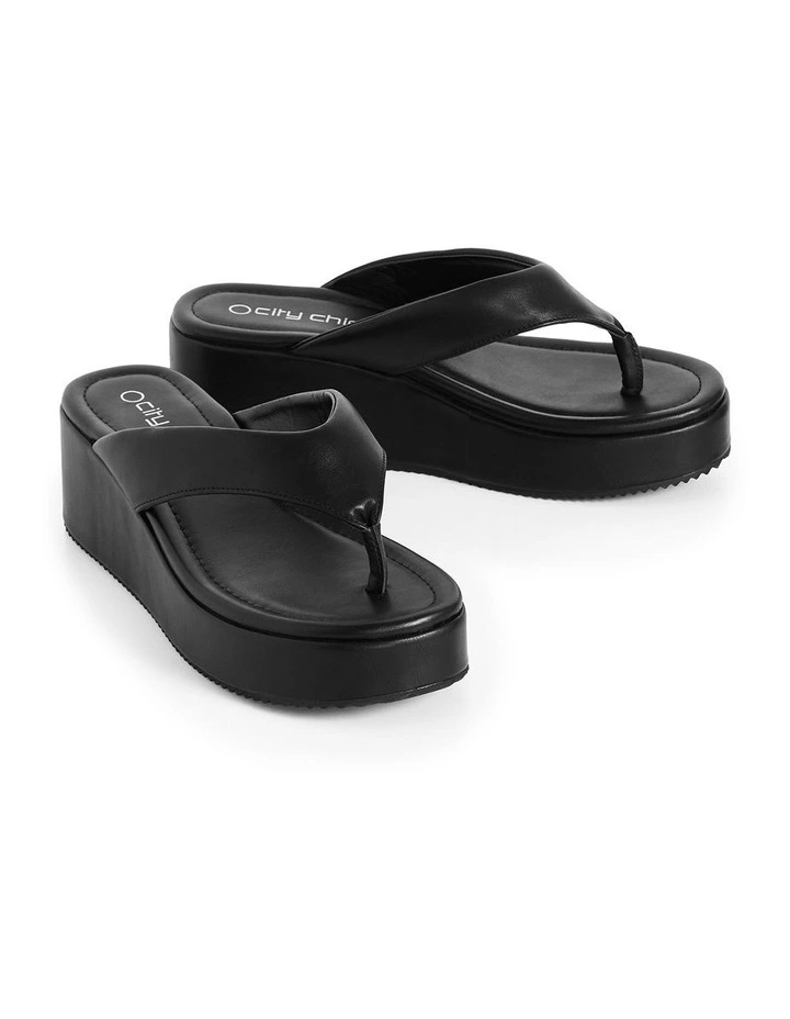 Wide Fit Naomi Platform Thong in Black image 3