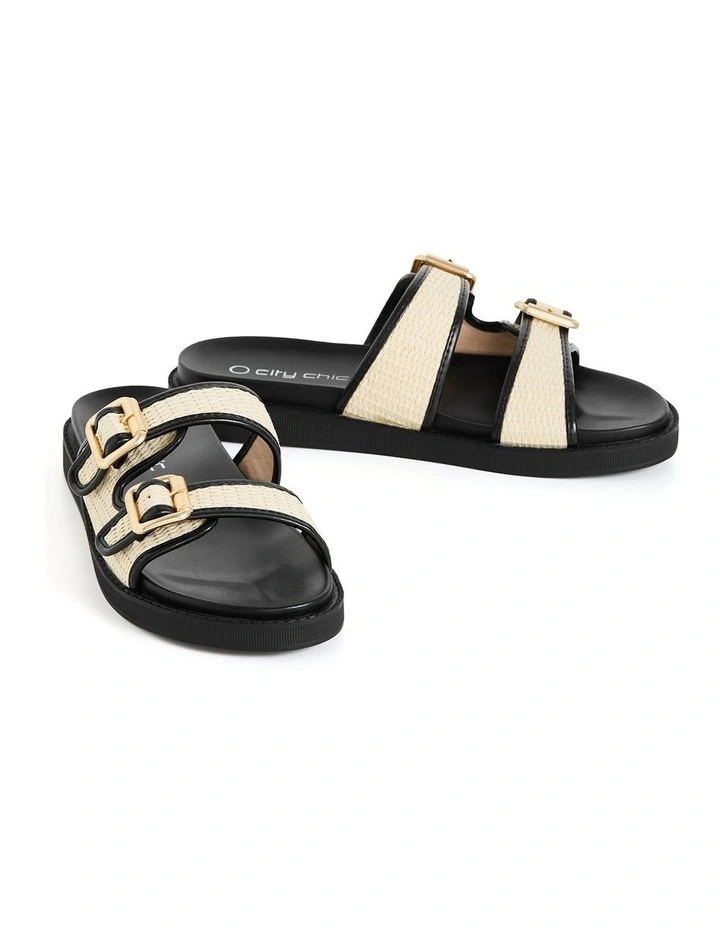 Wide Fit Casey Raffia Slide in Natural image 3