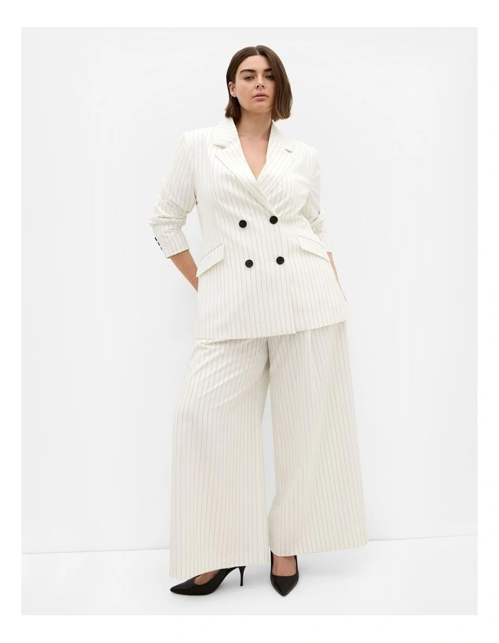 Pinstripe Double Breasted Blazer in Ivory image 1