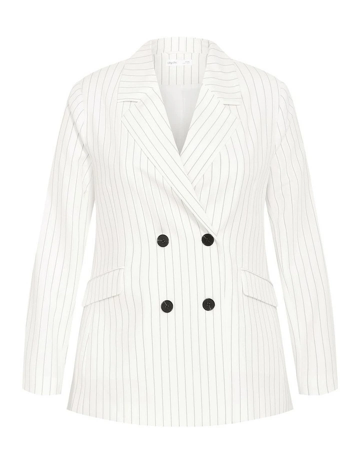 Pinstripe Double Breasted Blazer in Ivory image 3