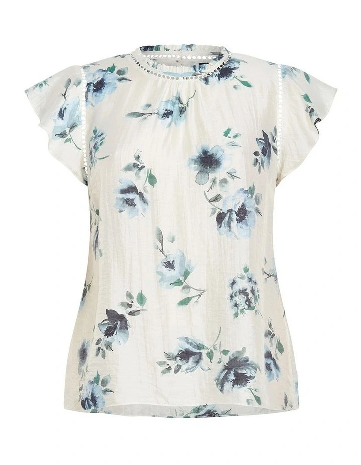 Lorelai Short Sleeve Print Top in Ivory image 3