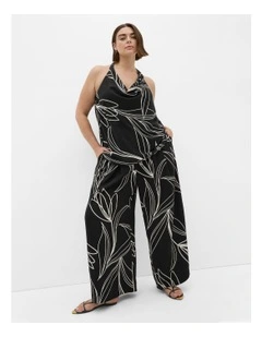 Shania Bloom Print Cowl Neck Top in Black