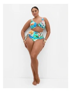 Positano Print Hi Waist Bikini Brief in Blue