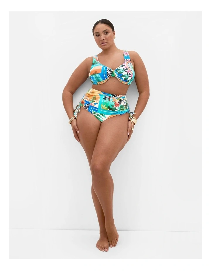 Positano Print Hi Waist Bikini Brief in Blue image 1